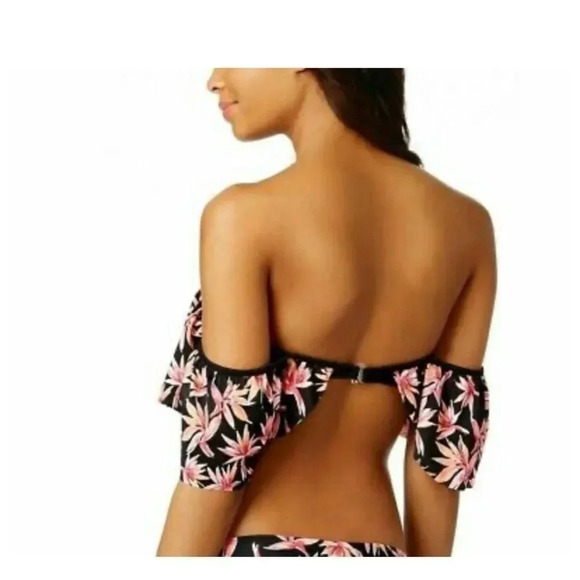 Hula Honey Paradise Flounce Floral Swim Top Black Pink Tropical - Picture 2 of 7